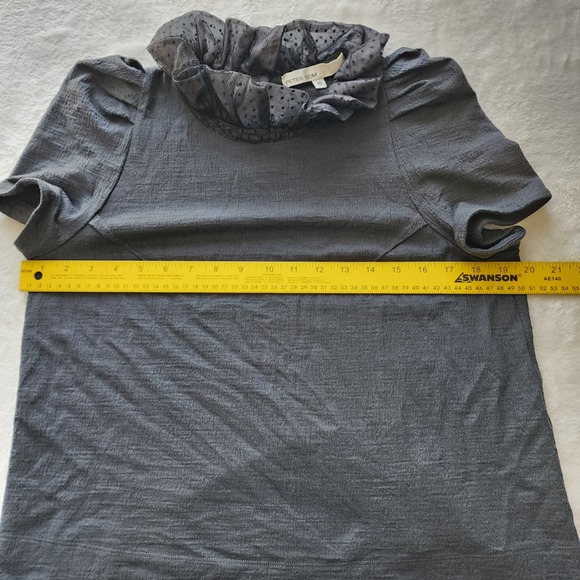 Peter Som Wool Ruffle Neck Blouse Womens 10 Puff Sleeve Textured Designer Top - Picture 9 of 15